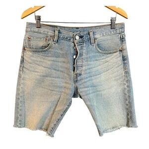 Levis 501 Button Fly Denim Cut Off Shorts Light Wash Blue Mens Size 31